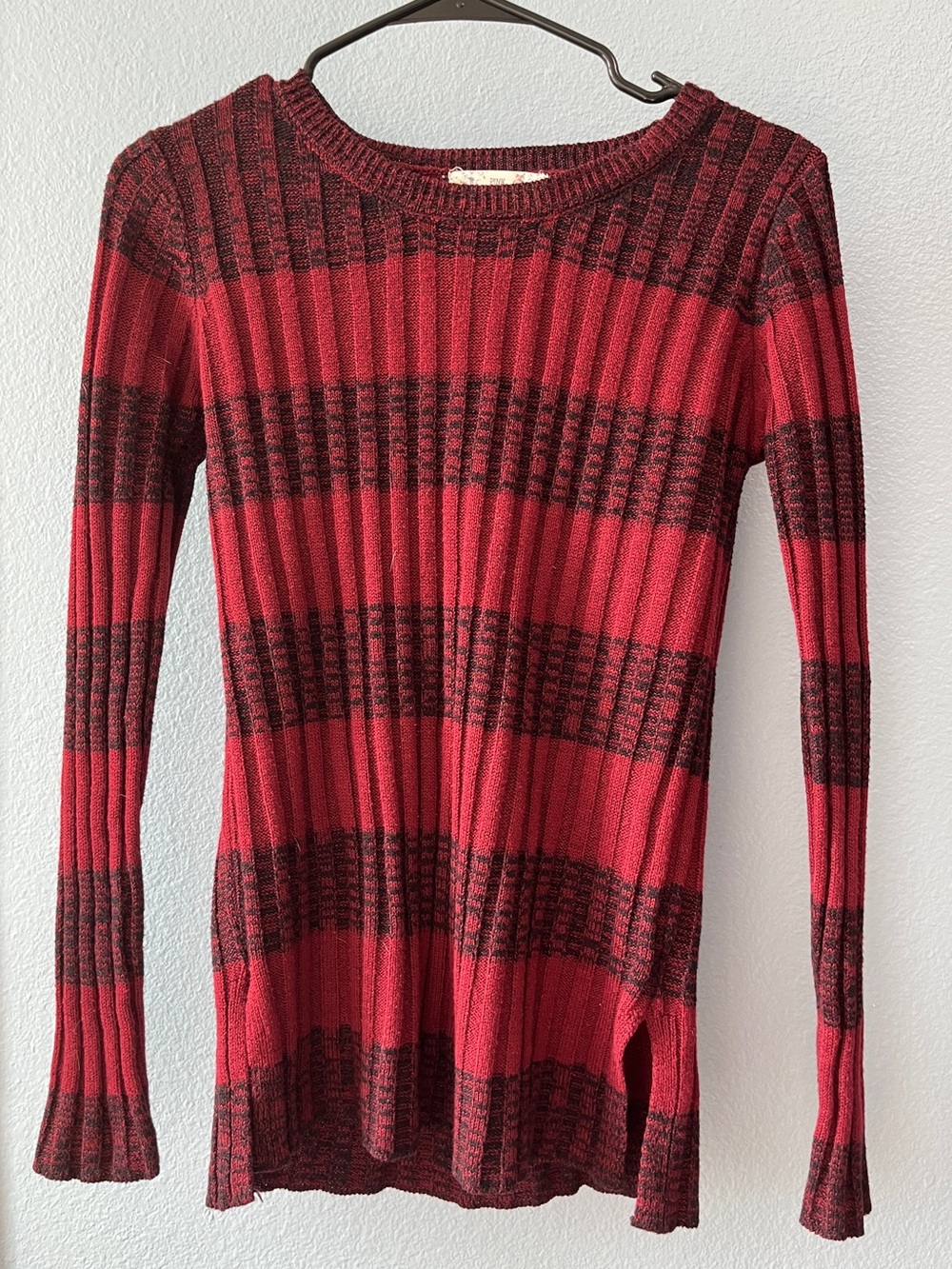 Pink Republic Red and Black Ribbed Long-Sleeve Knit Top